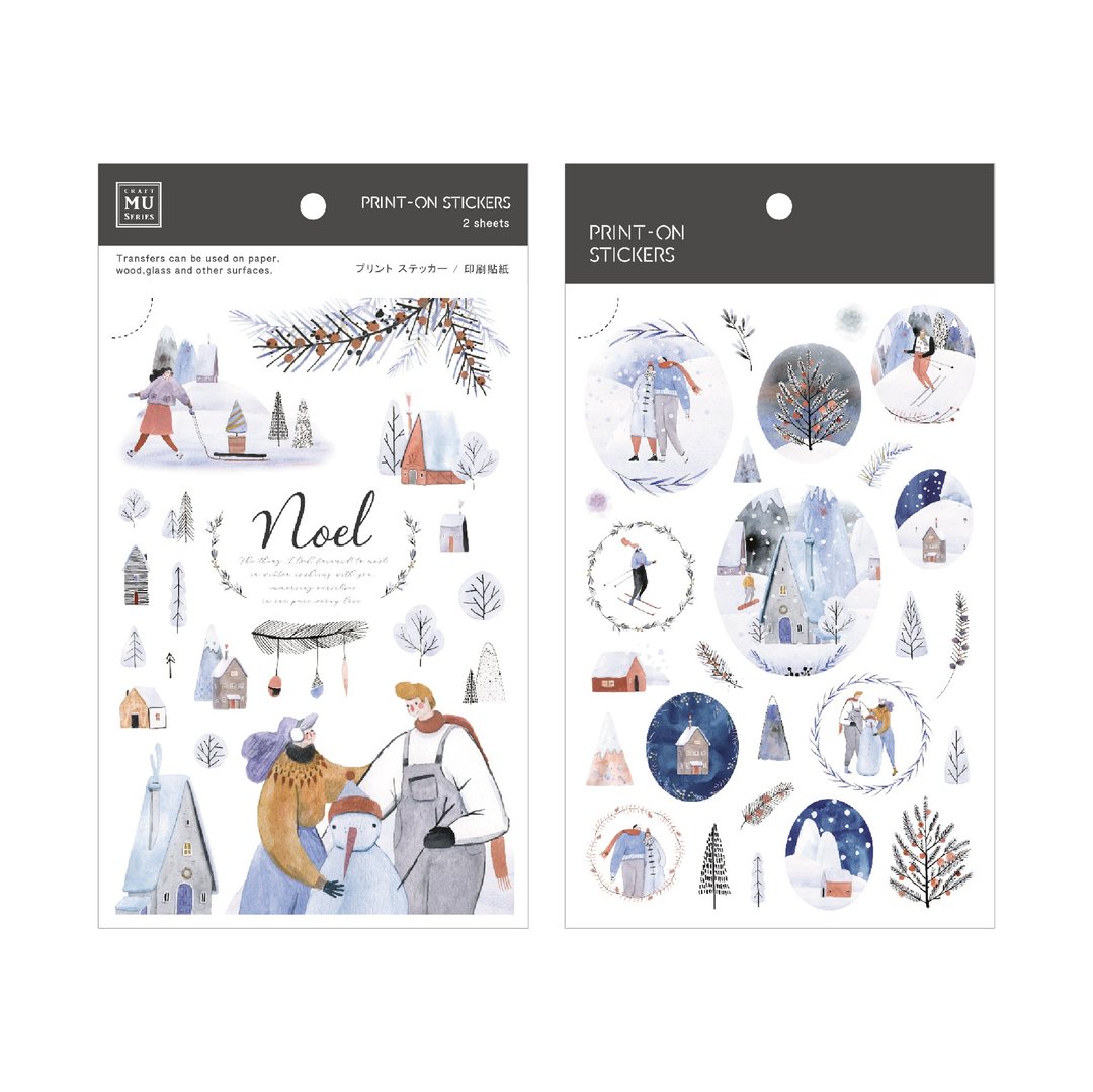 【Print-On Stickers 转印贴纸】圣诞限定18-冬雪游玩 - 贴纸 - 其他材质 蓝色