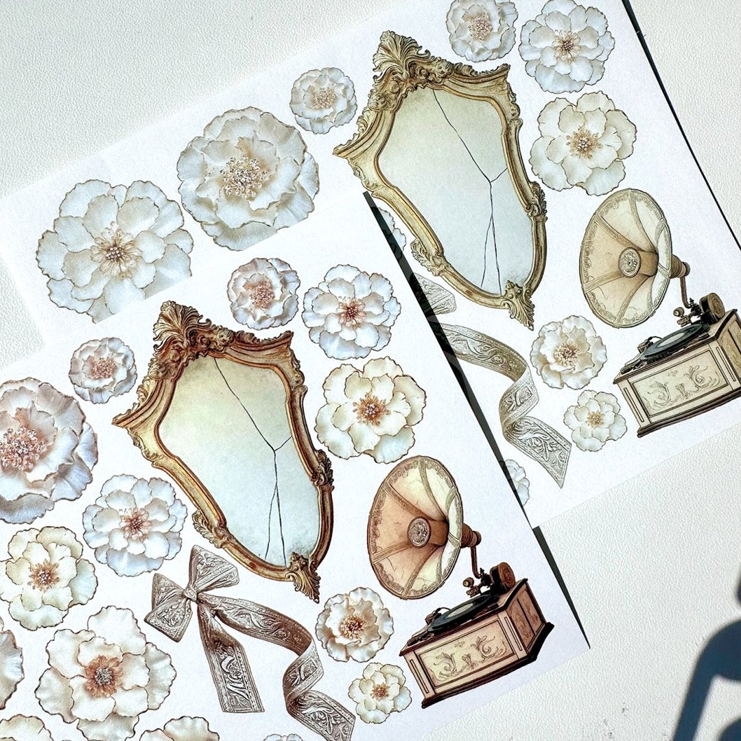 金色道具贴纸 + 纸张 混搭 (anns note) 复古花卉 - 贴纸 - 纸 金色