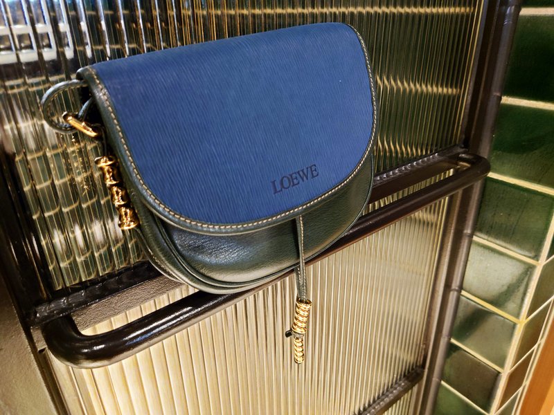 稀有中古 Loewe 蛇骨蓝绿 半月包手挽袋手拿包手提包斜挎包单肩包 - 手提包/手提袋 - 真皮 绿色