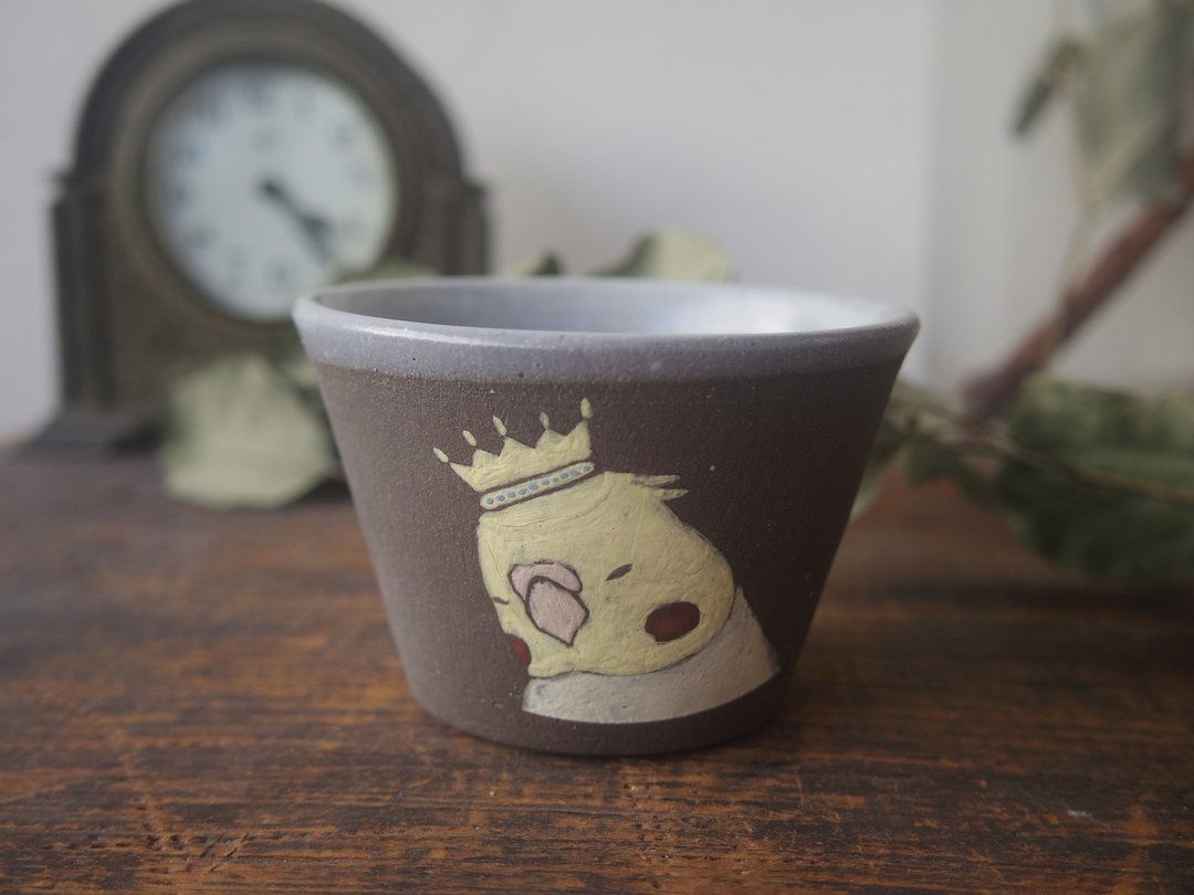 Sake cup with cockatiel - 酒杯/酒器 - 陶 黑色
