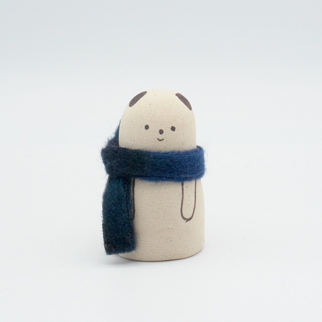 Handmade porcelain doll Bear with a muffler - 摆饰 - 陶 卡其色