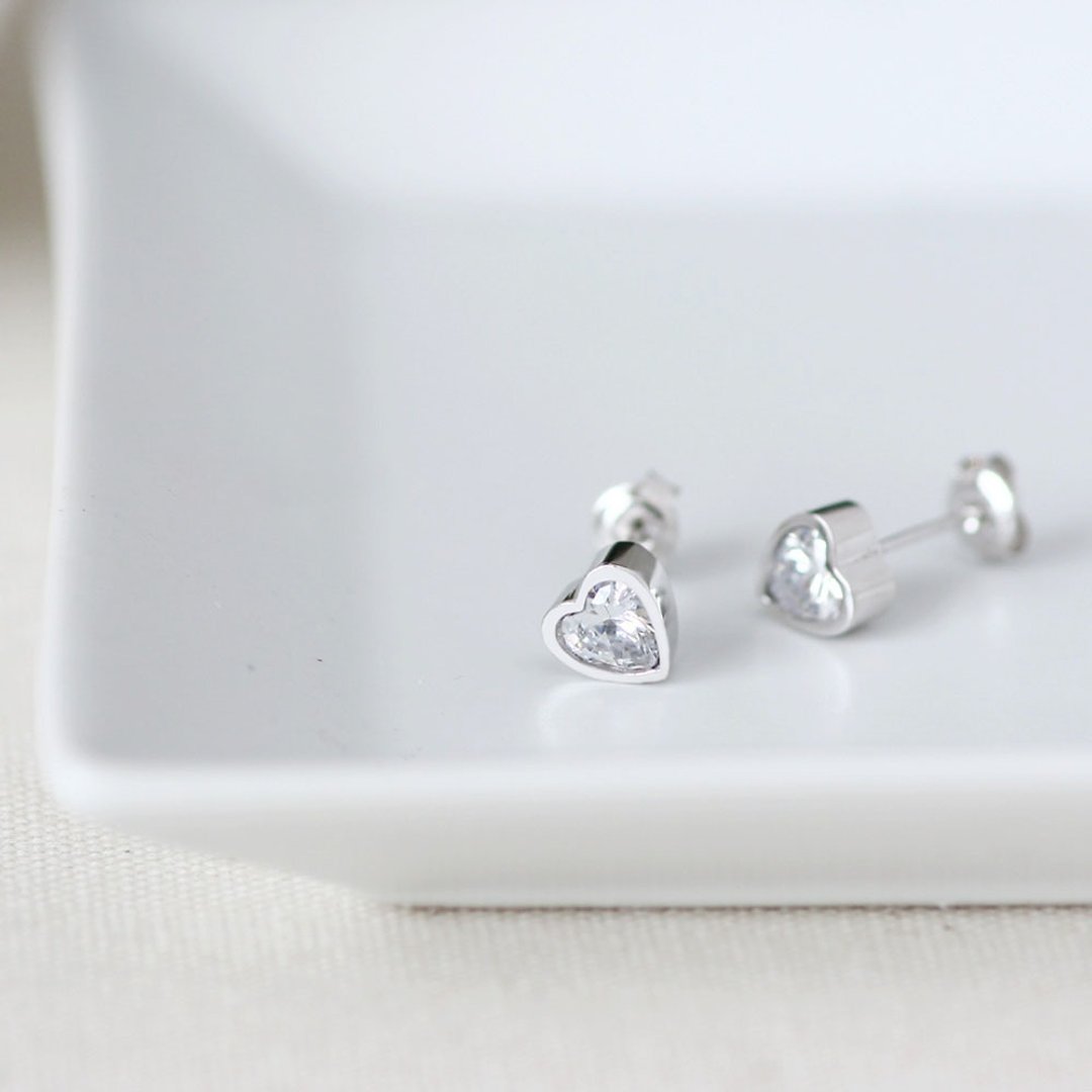 Stone Heart Earrings Silver 925 - 耳环/耳夹 - 其他金属 银色