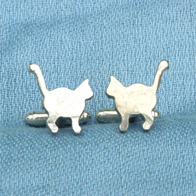 站立猫咪锡铅合金袖扣，手工动物饰品 - 袖扣 - 其他材质 银色