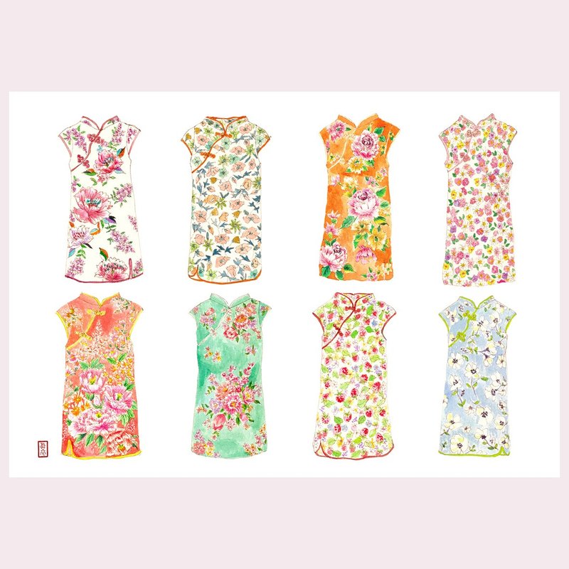 8种旗袍花样明信片 - 卡片/明信片 - 纸 多色