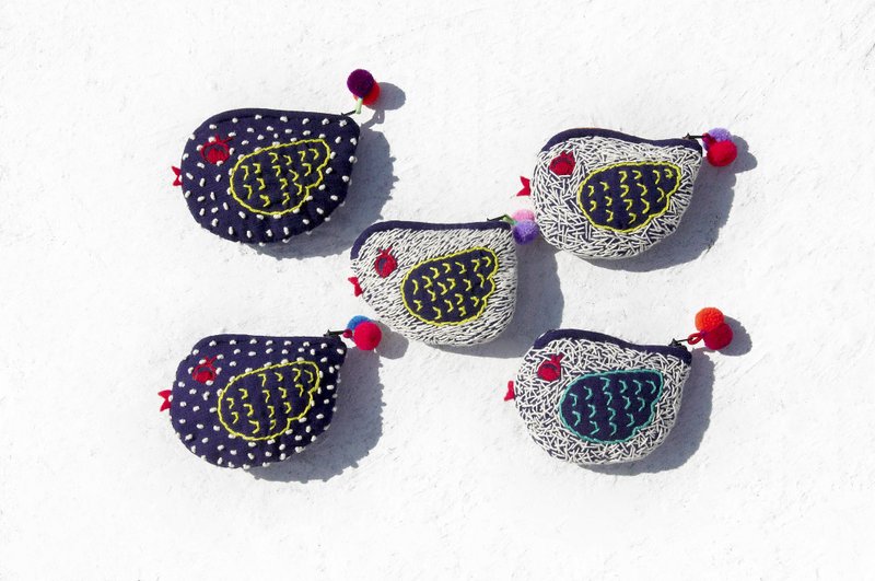 蓝染刺绣零钱包//收纳包/小包/杂物包/耳机收纳袋/悠游卡套-蓝鸟 - 零钱包 - 棉．麻 蓝色