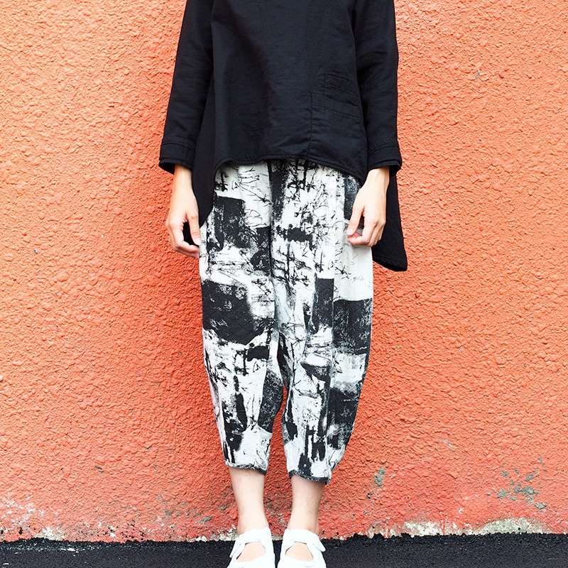 小牛村 Calf Village ├独创不撞衫┤百搭纯棉舒适八分裤 {云染} 男女皆可【J-12】 - 女装长裤 - 棉．麻 白色