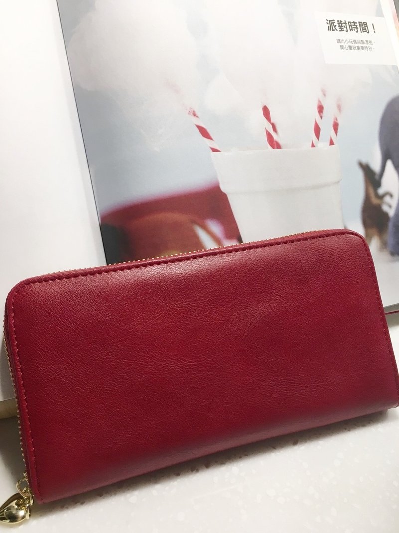 三夹层长夹 热情红 女友最爱 圣诞节 情人节 交换礼物 岁末惊喜 - 皮夹/钱包 - 人造皮革 红色