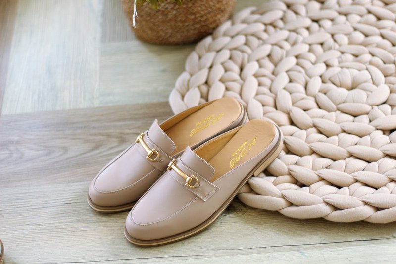 【金饰穆勒风】雾金英伦穆勒女鞋。唇蜜粉 - 穆勒鞋 - 真皮 粉红色