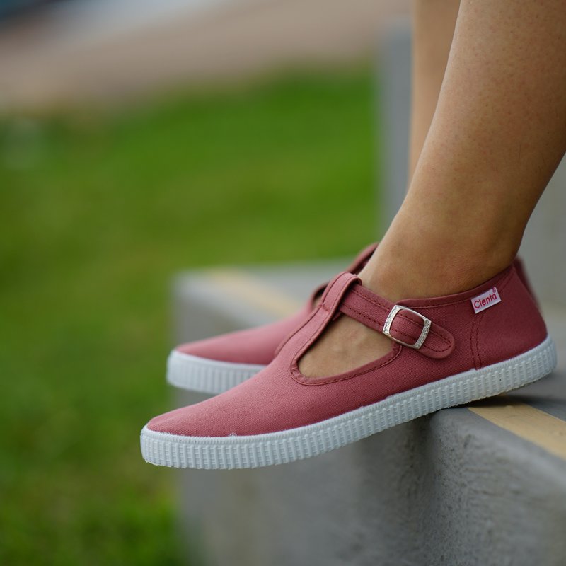 西班牙国民帆布鞋 CIENTA 51000 141 粉红色 经典布料 大人 T字款 - 女款休闲鞋 - 棉．麻 粉红色