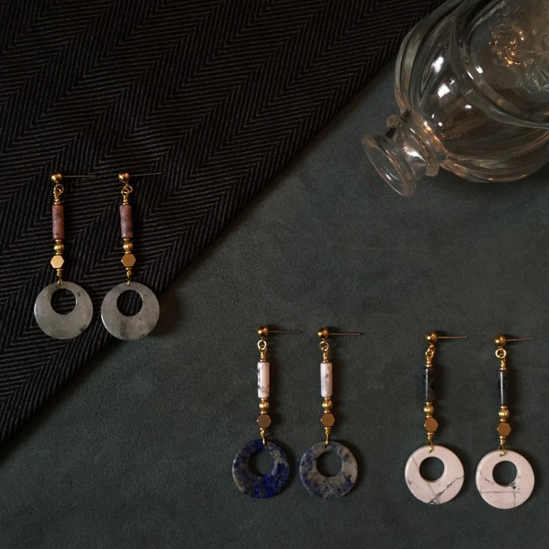 几何图形矿石耳环 耳夹 /粉色*灰透款 - 耳环/耳夹 - 铜/黄铜 粉红色