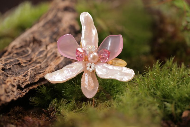 国兰手工珠宝磁扣花饰 - 胸针 - 珍珠 粉红色