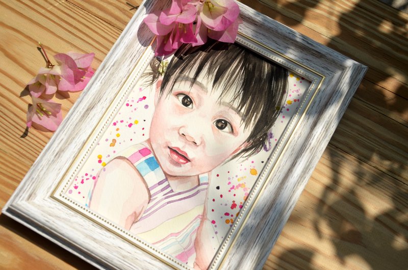 虎斑羊-手绘宝宝人像定制画/人像画/水彩/明信片尺寸 - 卡片/明信片 - 纸 白色