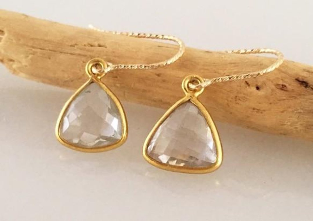 Natural Crystal Quartz ◇ K14GF Earrings - 耳环/耳夹 - 宝石 