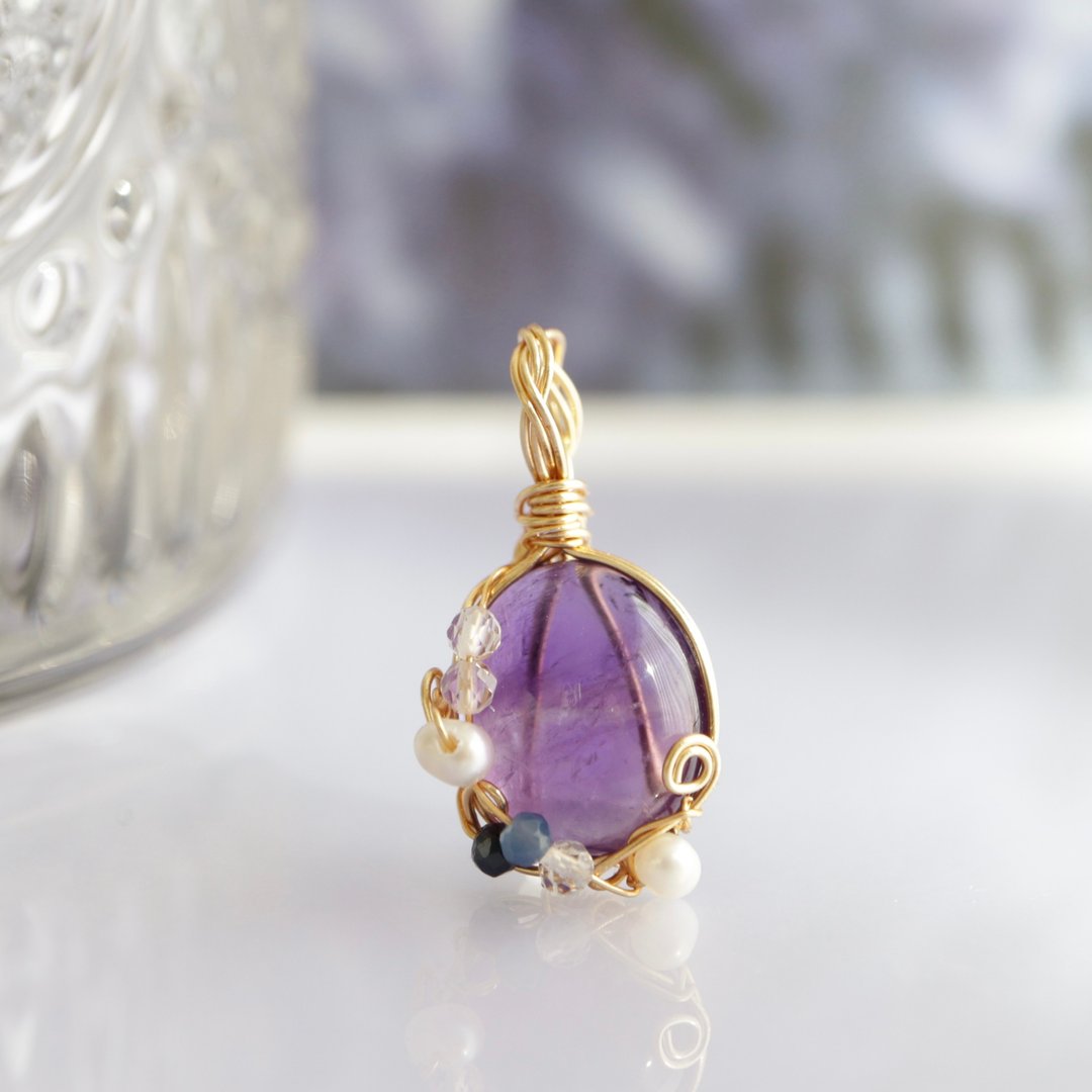 February Birthstone Amethyst AAA Small Adult Cute Pendant Top Wire Wrapping - 项链 - 半宝石 紫色