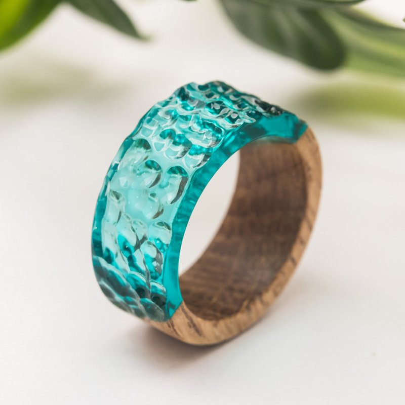 阿夸|| 由木材和树脂制成的戒指 - 戒指 - 木头 蓝色