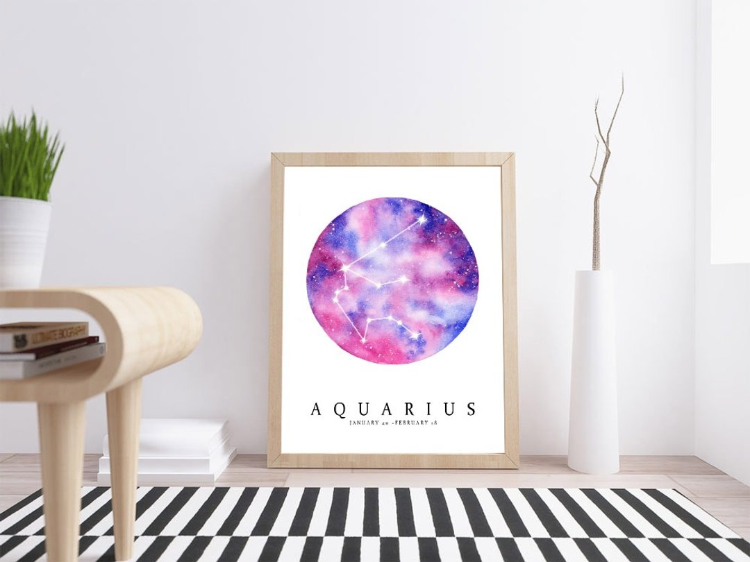 【水瓶座】十二星座复刻画 | 紫色夜空水彩挂画 | 星空艺术墙设计 - 海报/装饰画/版画 - 纸 