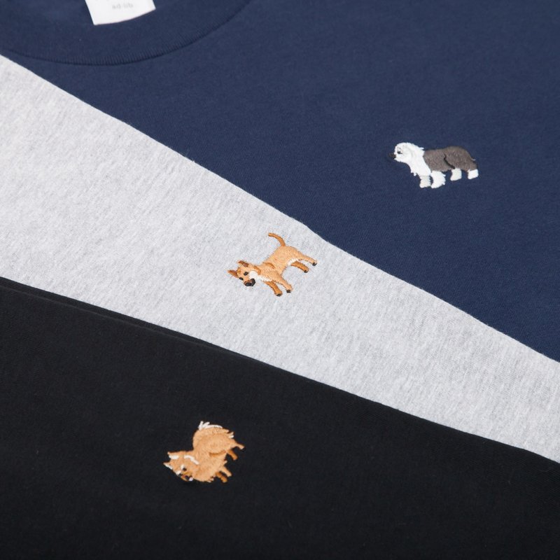 【自订留言系列】狗狗图案绣花T恤(可定制化) - 中性连帽卫衣/T 恤 - 棉．麻 白色