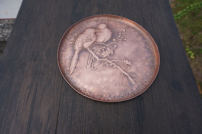 溪山手作 手工錾刻梅雀图浮雕铜盘 铜碟 甜品碟 铜豆皿可定制 - 摆饰 - 其他金属 