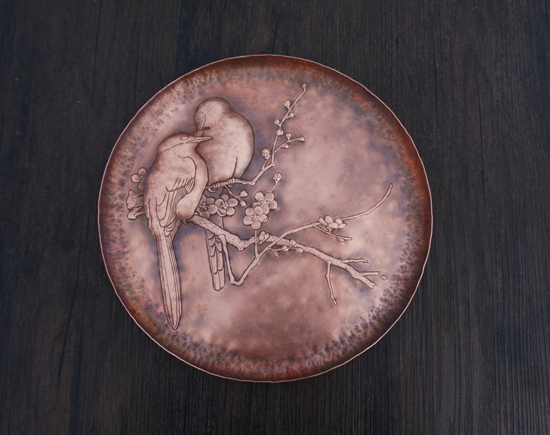 溪山手作 手工錾刻梅雀图浮雕铜盘 铜碟 甜品碟 铜豆皿可定制 - 摆饰 - 其他金属 