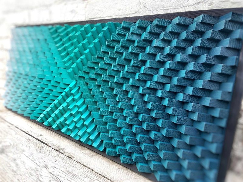 3D Wood Wall Art - Gray Teal Blue Modern Art - Acoustic Panel -Home Office Decor - 墙贴/壁贴 - 木头 