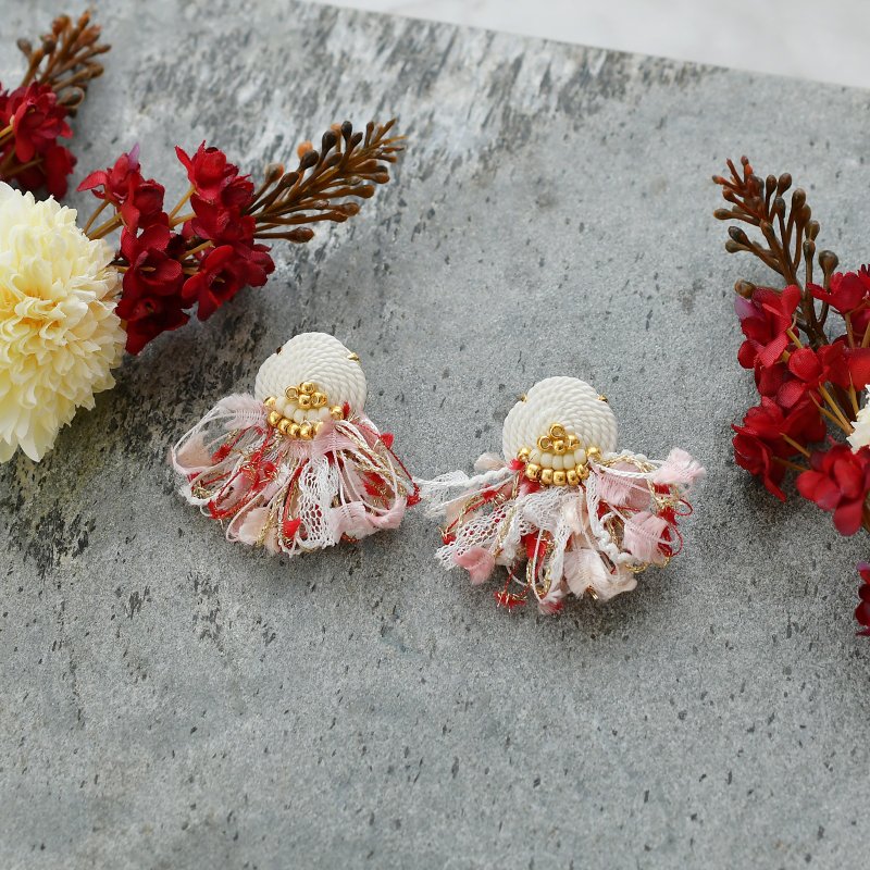 【订制款】编绳饰流苏耳针・耳夹 - 耳环/耳夹 - 其他材质 白色