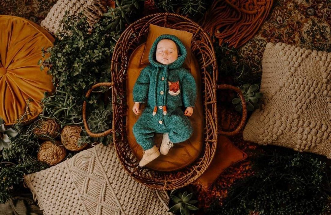 Fox jumpsuit, hand knitting baby jumpsuit, organic, alpaca, kids, fox - 包屁衣/连体衣 - 羊毛 蓝色