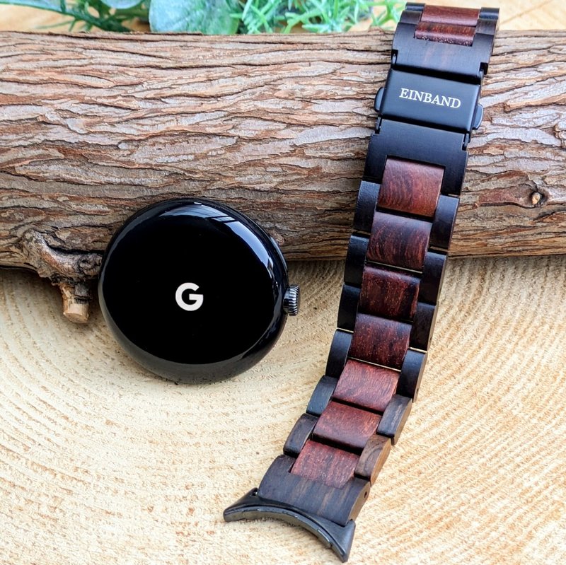 [木表带] EINBAND Google Pixel Watch 天然木质表带 [乌木 x红] - 女表 - 木头 咖啡色
