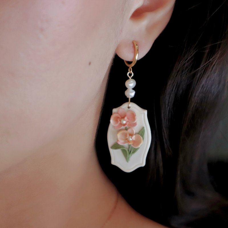 14k包金 | 兰花序语 | 软陶耳环 | 改夹请备注 - 耳环/耳夹 - 陶 