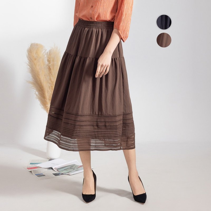 【ICare】层次拼接蕾丝蛋糕长裙 - 2色(F) | 女长裙 气质裙装 - 裙子 - 棉．麻 咖啡色