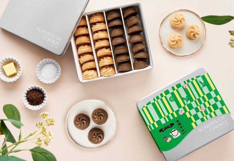 台湾茶曲 铁观音x奶油双口味曲奇铁盒 附提袋18入组 - 零食/点心 - 新鲜食材 银色