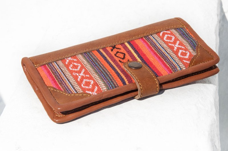 编织拼接皮革长夹/长皮夹/零钱包/编织皮夹-摩洛哥沙漠民族风真皮 - 皮夹/钱包 - 真皮 橘色