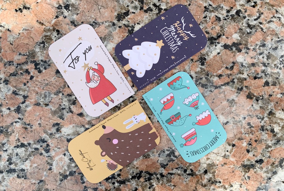 圣诞小卡经典四件套组-洛可可草莓手创明信片 圣诞卡片 - 卡片/明信片 - 纸 