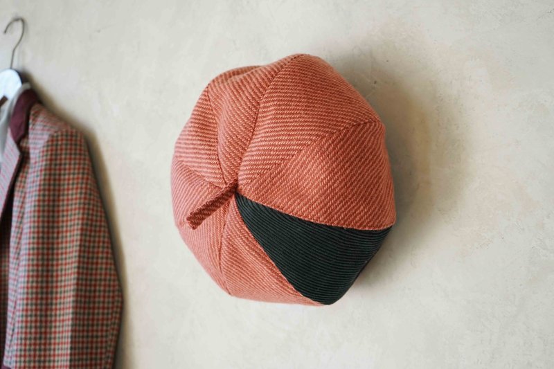 设计手作-斜纹毛灯芯绒拼接草莓蛋糕贝蕾南瓜帽-灰粉红 - 帽子 - 羊毛 粉红色