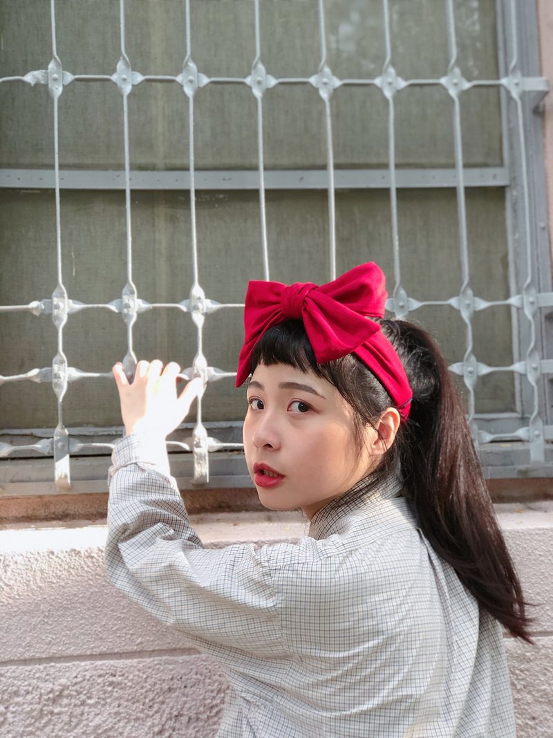 小魔女 正红色 礼物大蝴蝶结发带 两用 ggoomstudio - 发带/发箍 - 棉．麻 红色