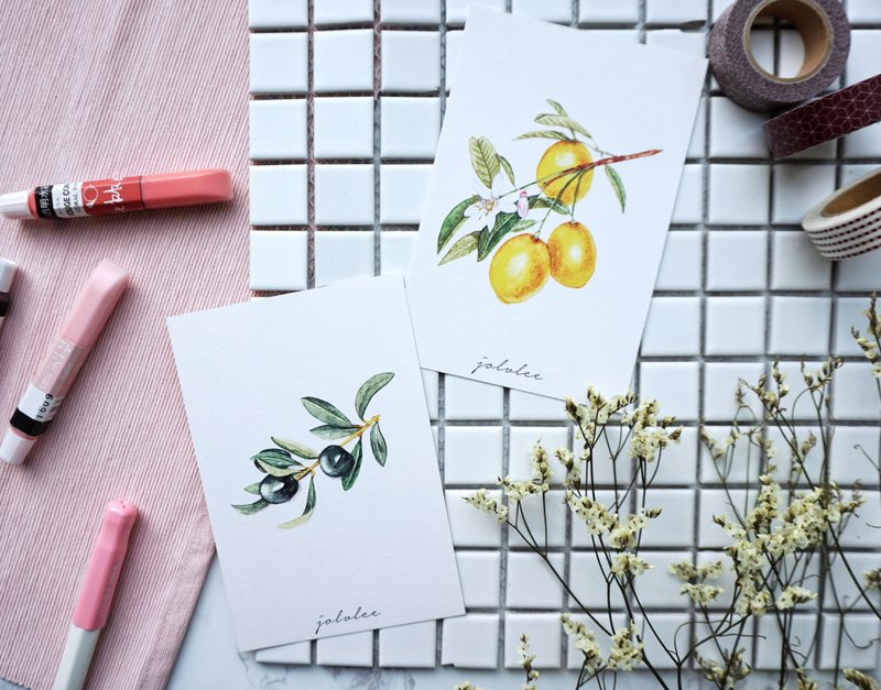 绿色植物系列 | 橄榄枝&柠檬枝 明信片组| 一组两张 - 卡片/明信片 - 纸 绿色