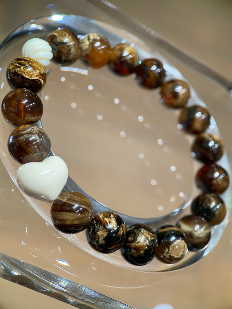 焦糖玛奇朵 - 天然根珀+猛犸象牙 手串 缅甸根珀9.5mm - 手链/手环 - 树脂 
