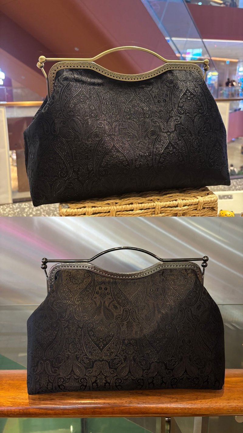 MBC 人手制 双扣手柄 黑色腰果花织锦 27cm 框 口金包 - 侧背包/斜挎包 - 棉．麻 黑色