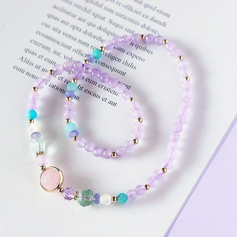 马粉粉水晶-紫水晶-14K包金-24K镀金-手链手环-2月诞生石AMETHYST - 手链/手环 - 水晶 紫色