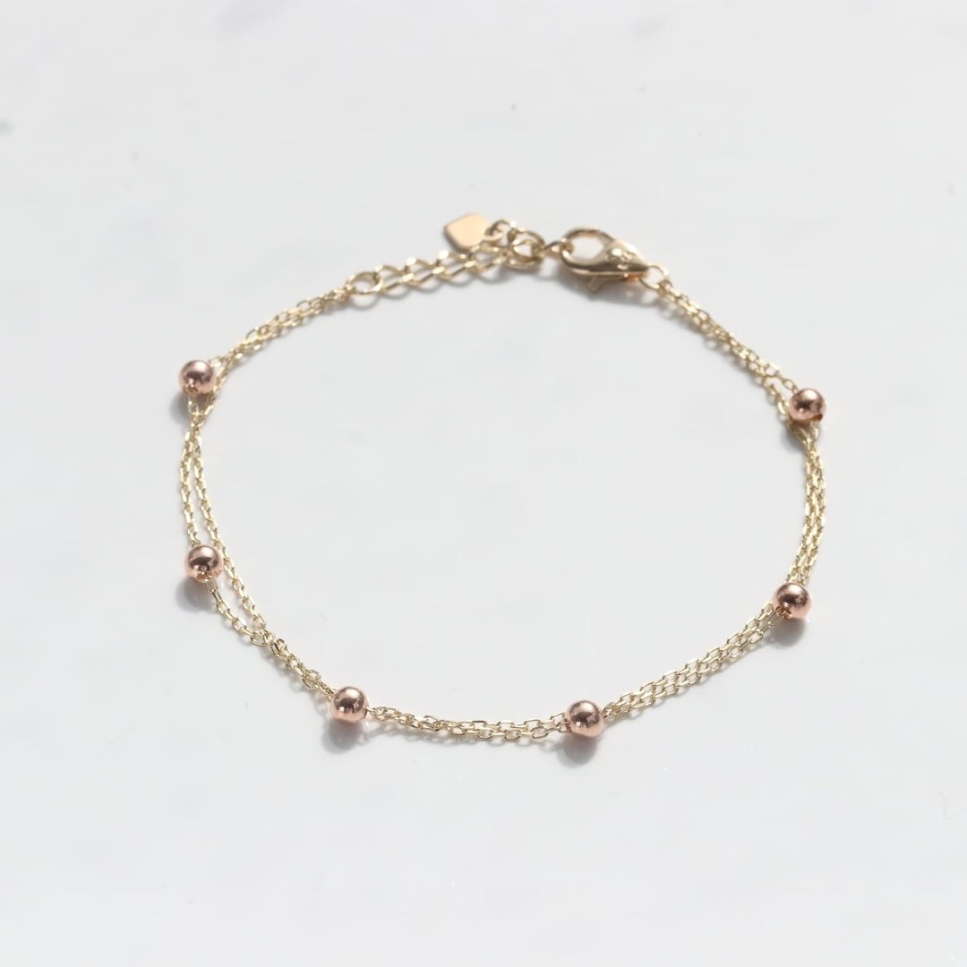 14K Double Chain Ball Bracelet 金球双色金双环手链 - 手链/手环 - 贵金属 金色