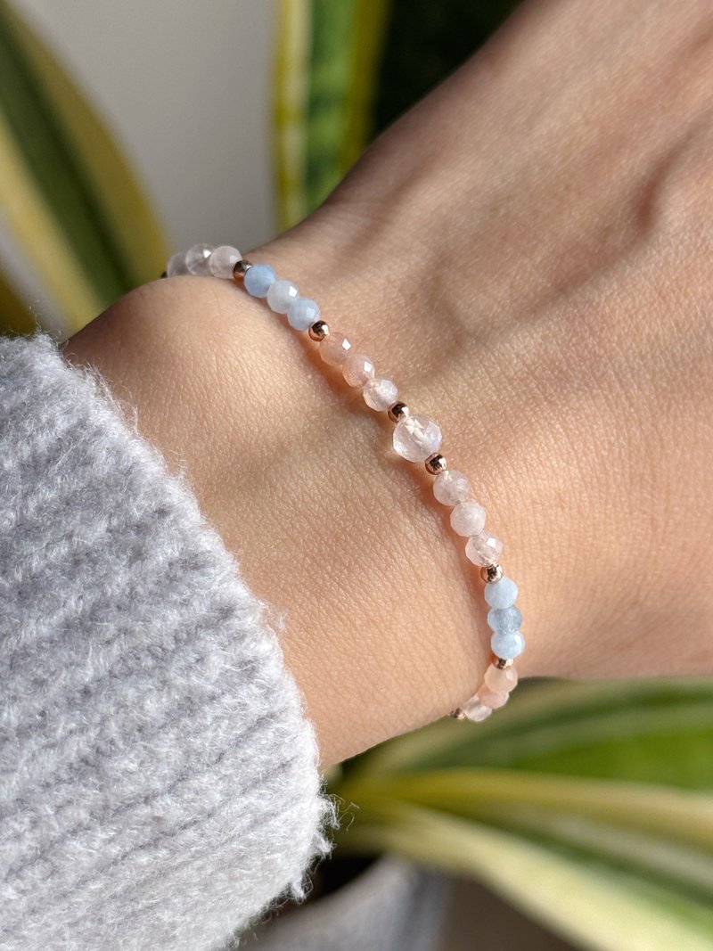 好孕来 | 月光石 粉晶 海蓝宝 橙月光石 水晶手绳 礼物 - 手链/手环 - 水晶 粉红色