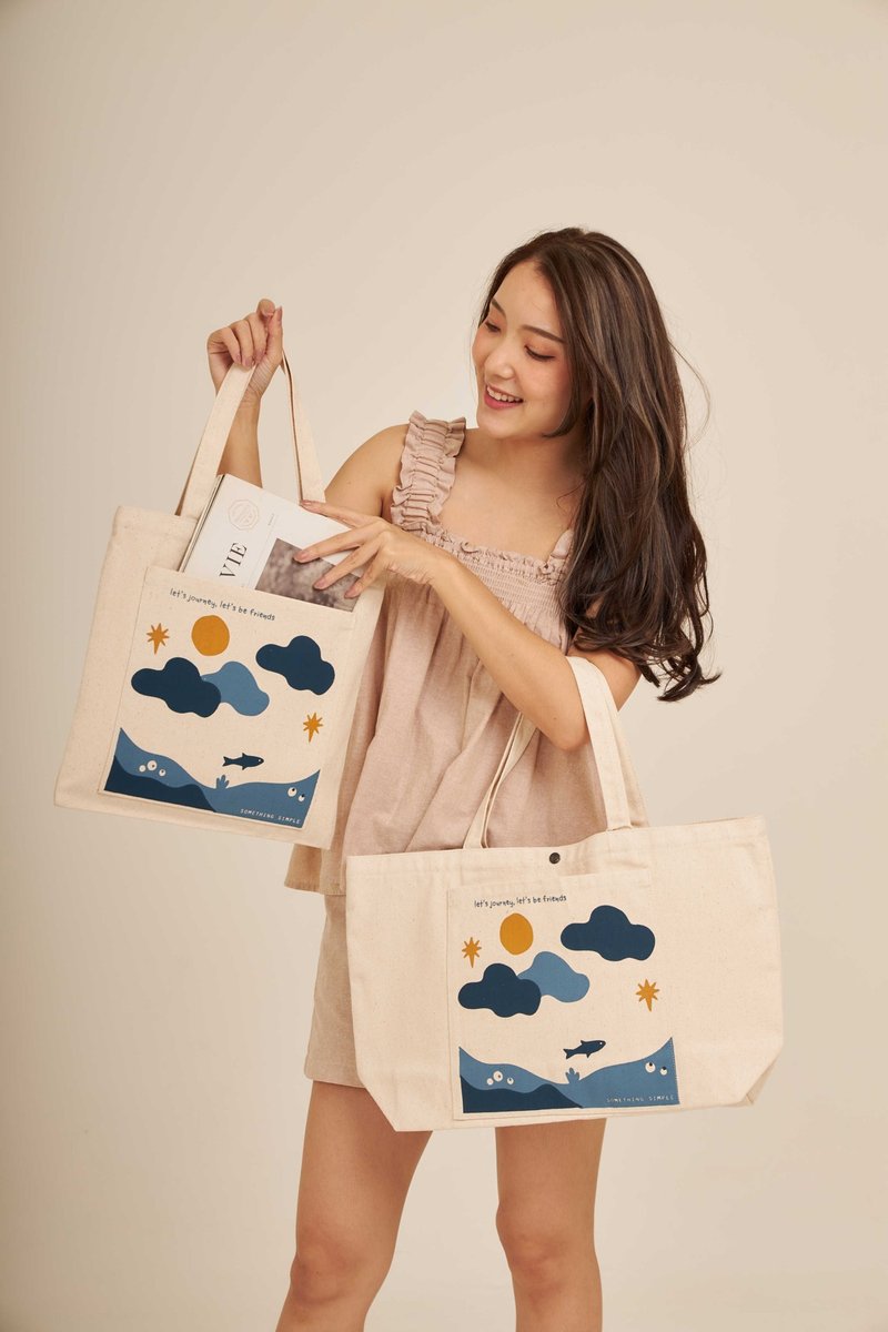 ECO TOTE (ocean) : 肩背帆布托特包 - 手提包/手提袋 - 棉．麻 白色