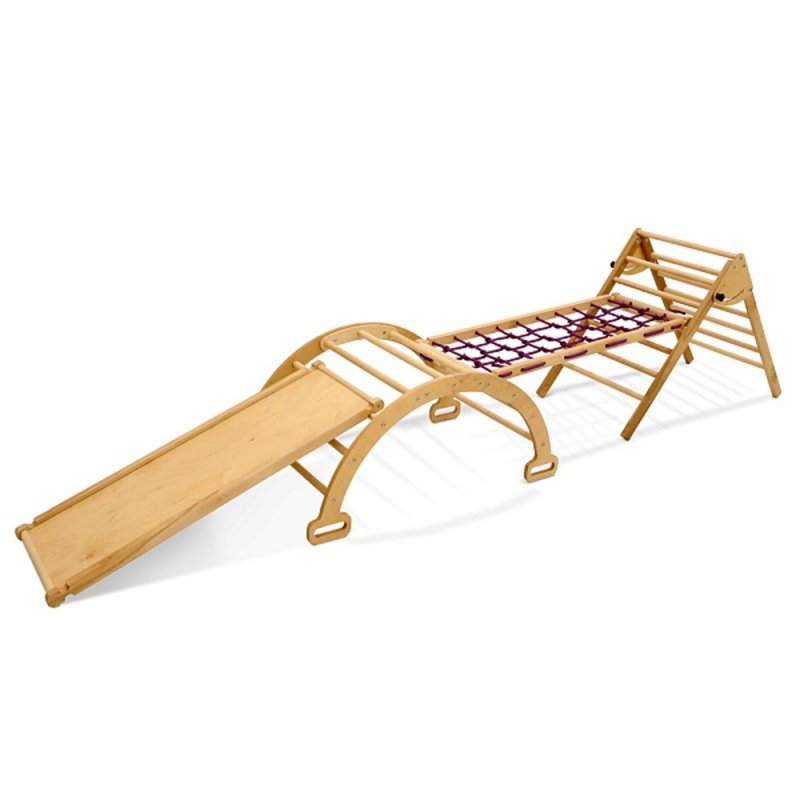 Pikler Triangle Set 4 in 1, Wooden Climbing & Sliding Triangle Set - 儿童家具 - 木头 多色