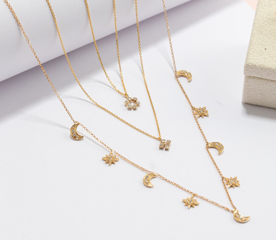 【Moriarty Jewelry】- 雪花 - 14K  黄K金  小钻项链 - 项链 - 贵金属 
