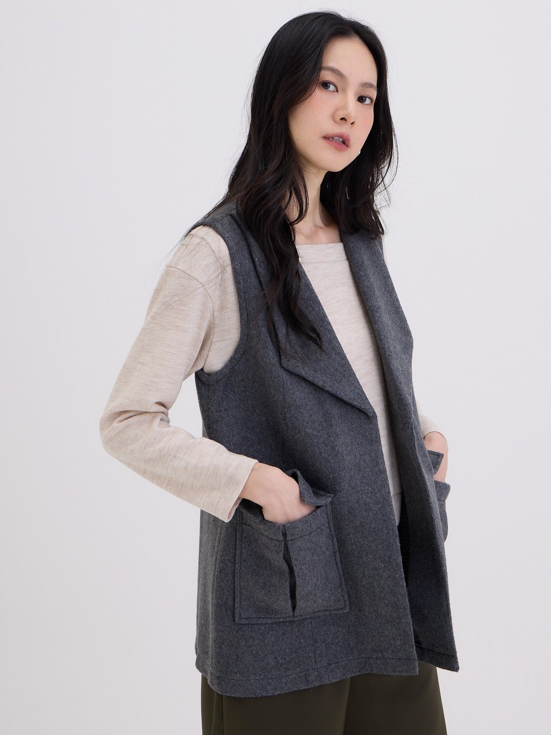 凯勒翻领口袋西装罩衫-灰岩 - 女装休闲/机能外套 - 其他人造纤维 灰色