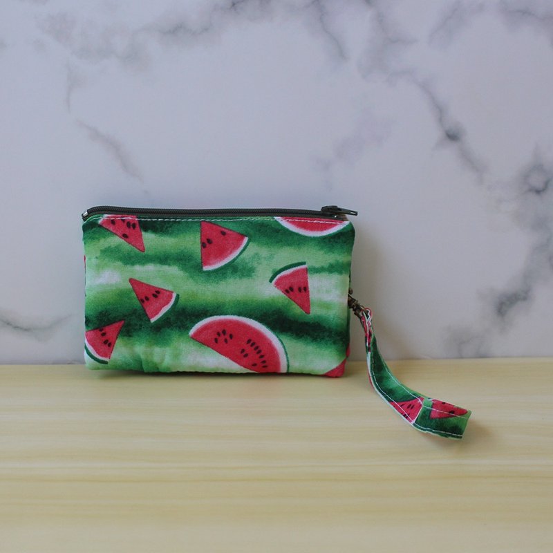 西瓜三层零钱包(附手腕带) / 收纳袋 钱包 - 皮夹/钱包 - 棉．麻 绿色
