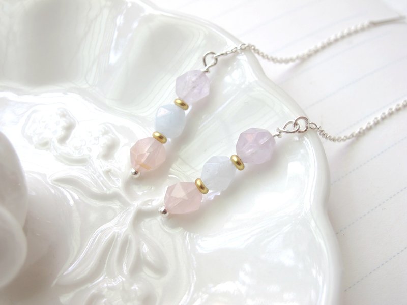 紫水晶 海水蓝宝 粉晶 925银耳针【垂坠耳环系列】 - 耳环/耳夹 - 水晶 多色