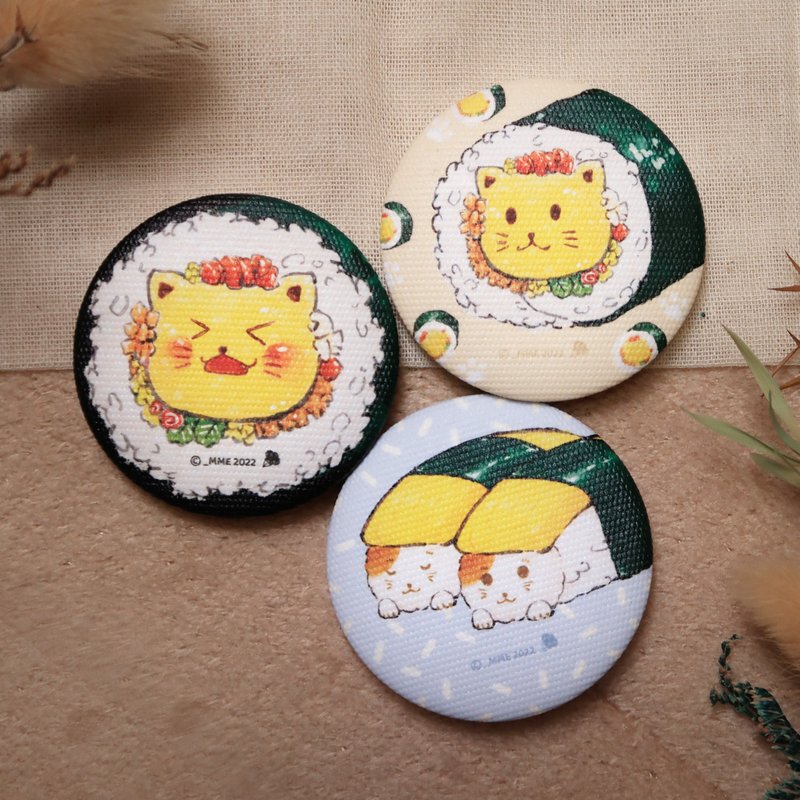 制造幸福。可爱寿司猫。布面质感胸章 - 胸针 - 棉．麻 
