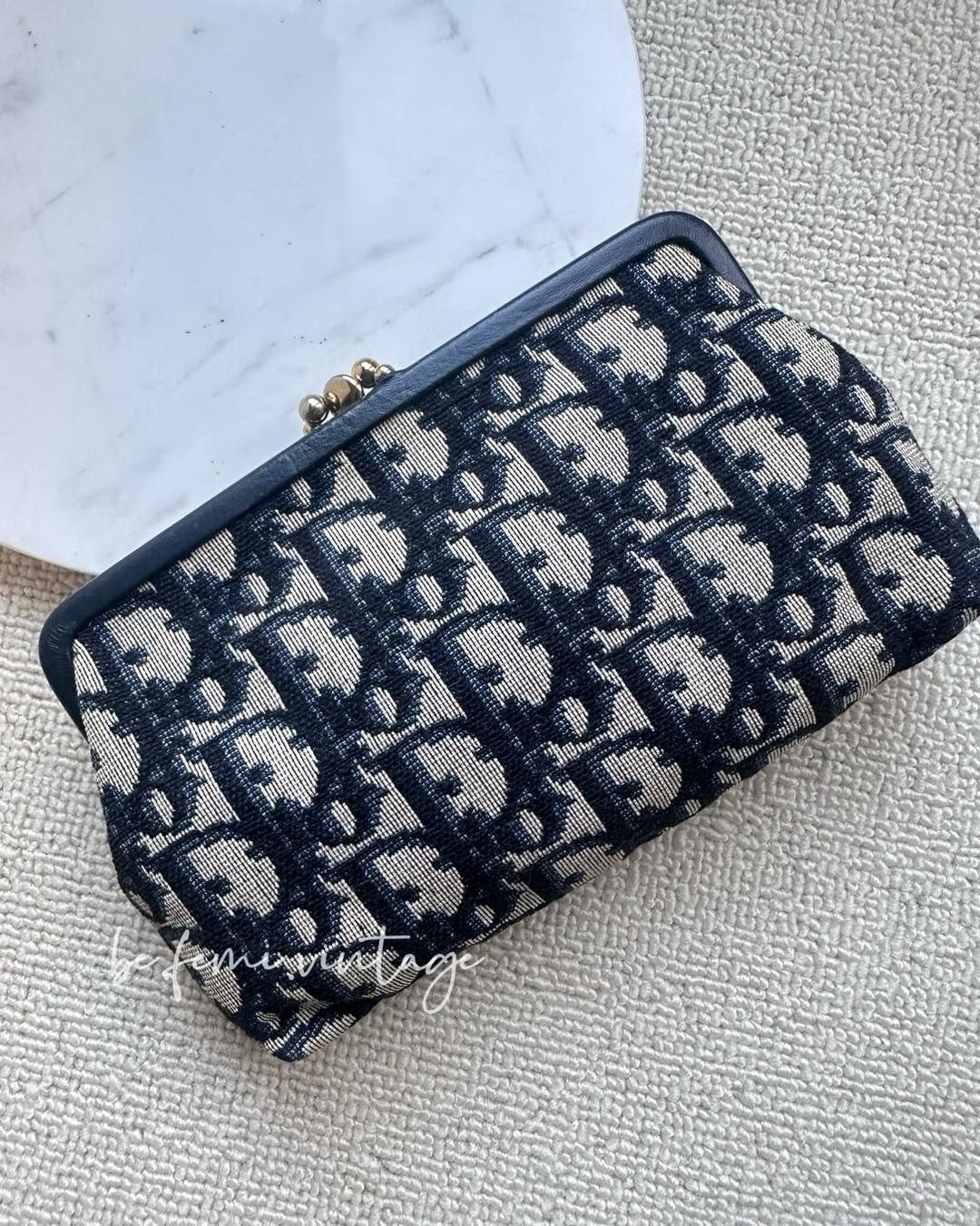 中古Dior海军蓝老花口金小包 - 皮夹/钱包 - 其他人造纤维 蓝色