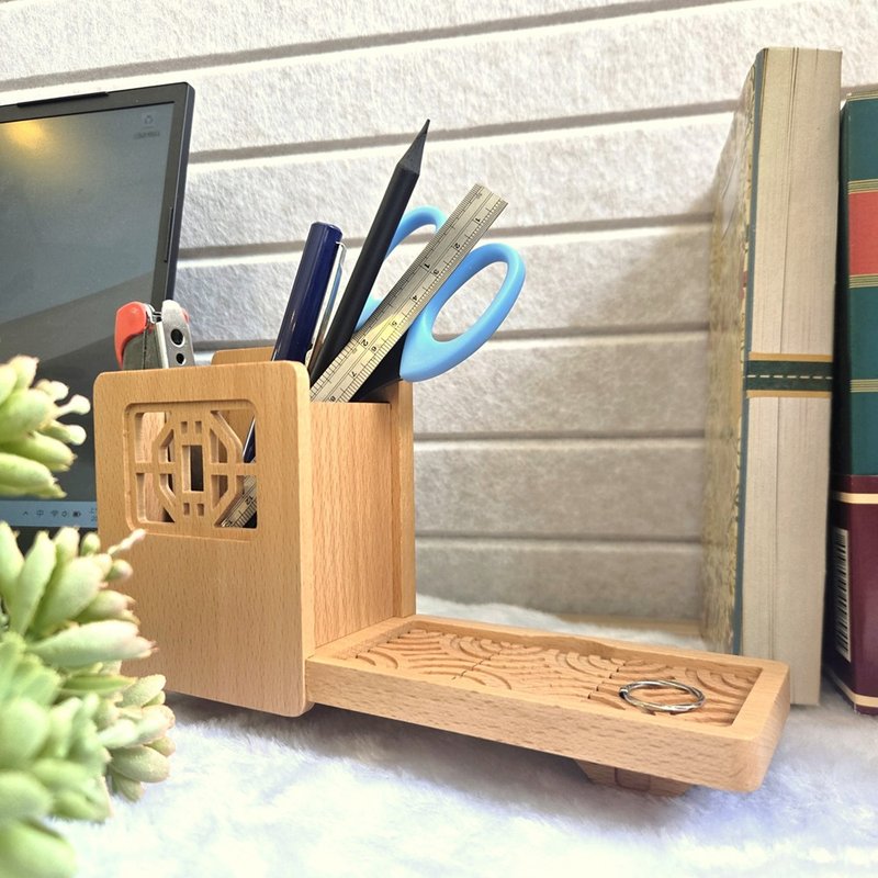 日式风雅 原木多功能笔筒 -【定制化、办公室、居家】 - 笔筒/笔座 - 木头 咖啡色