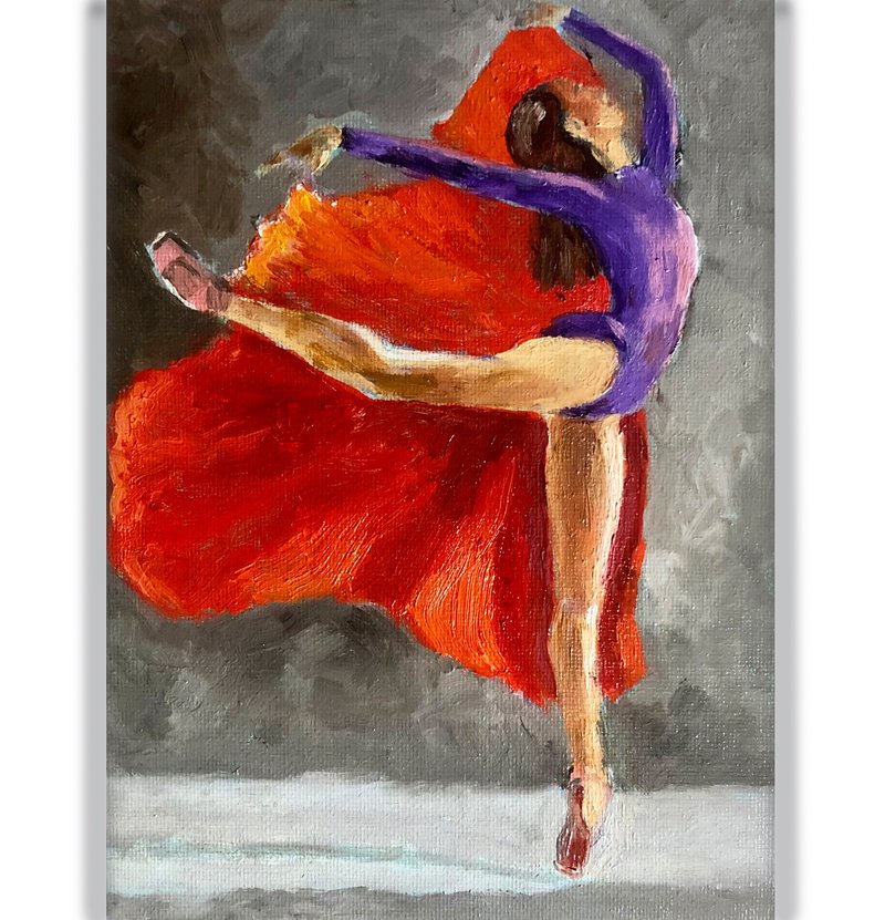 Ballerina painting, Original Handmade Oil Painting, Dance teacher gifts - 海报/装饰画/版画 - 棉．麻 